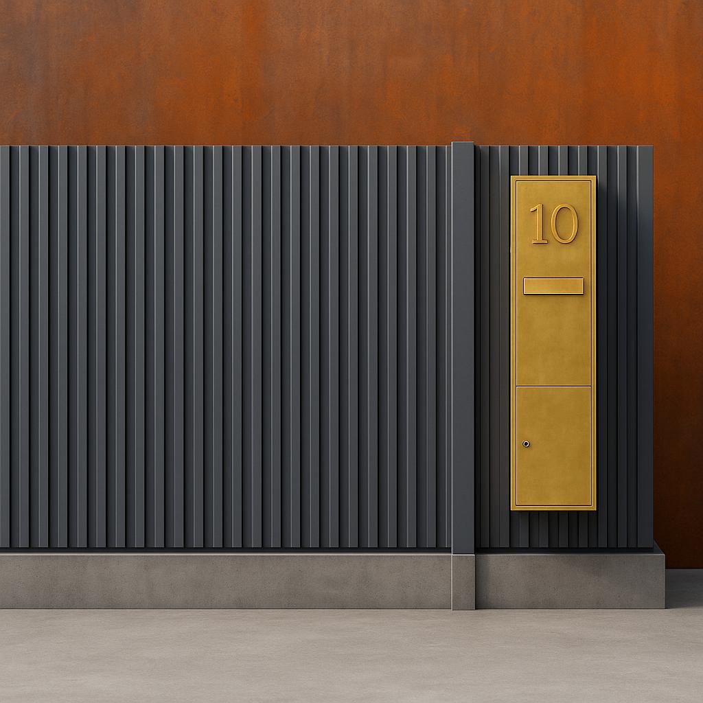 Grundstücksgrenze, Zaun, Hausnummer, Briefkasten, Modern