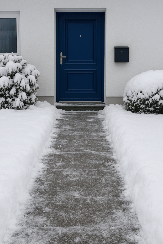 winterdienst, geräumter weg, frei von schnee
